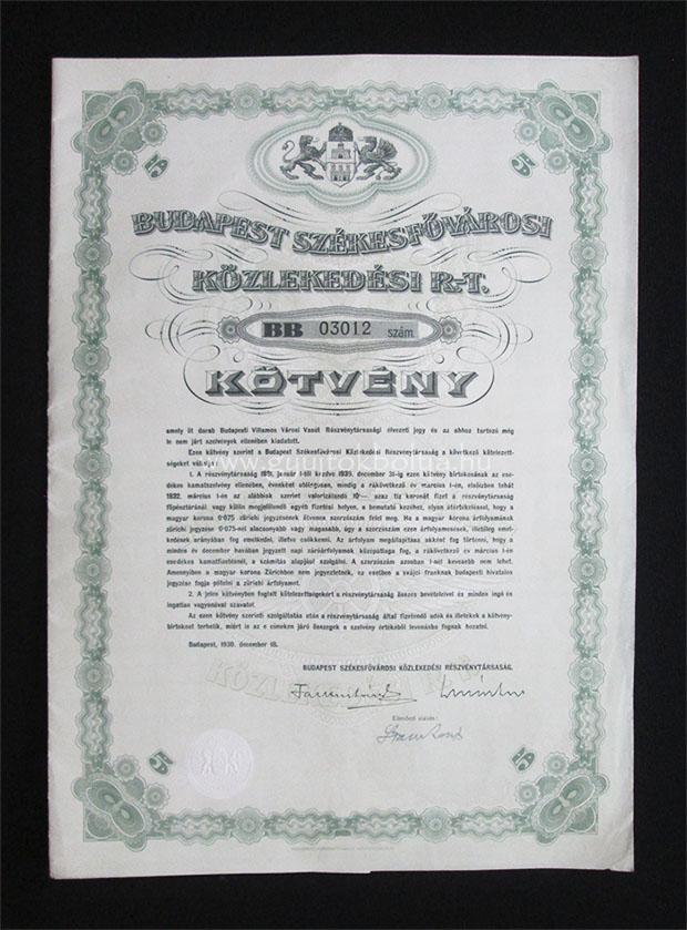 Budapest Székesfõvárosi Közlekedési Rt. (BSZKRT-BKV) 5x 1930
